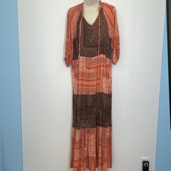 Renee C - Color-block Boho Tiered Three Quarter Sleeve Maxi Dress Small - Picture 4 of 13